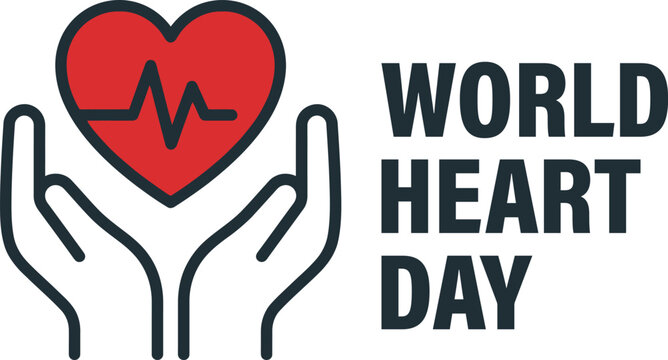World Heart Day Awareness Design with Hands Heartbeat and Medical Heart Symbol Isolated on Transparent Background