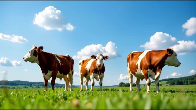A herd of cows grazing on a lush green field