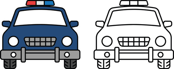 Front view of police car vector illustration in color and outline style with emergency © Abul
