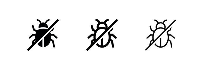 Fototapeta premium No bugs or pest control icon set: bug fix, insect repellent, and error elimination symbols.