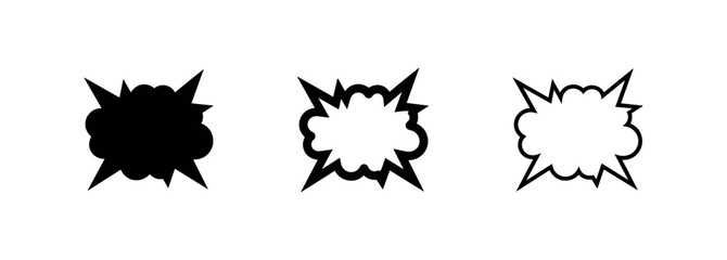 Comic boom speech bubble icon set: explosion, sound effect, and impact symbols. © liubomir118809