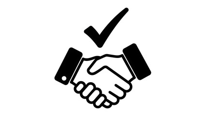 Fototapeta premium Black handshake icon with check mark symbol for business agreement and success concept