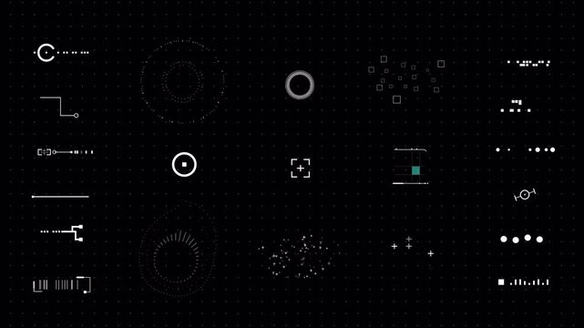 Futuristic HUD interface elements collection for motion graphics design.