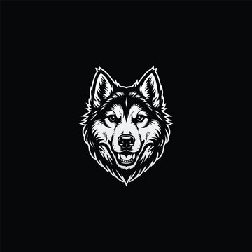 Wolf head roaring engraving artwork vector illustration