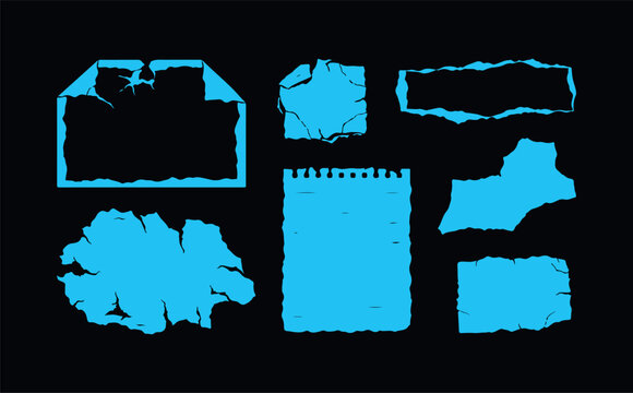 Various torn paper shapes and notepad elements for grunge or distressed graphic design effects.