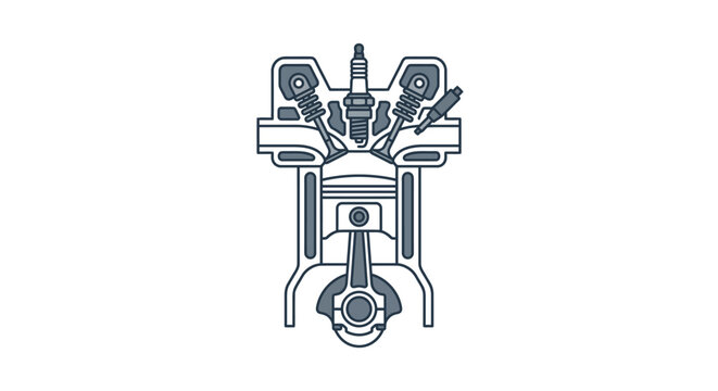 A detailed cross section illustration of an internal combustion engine piston and cylinder assembly.