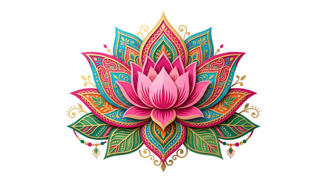 Symmetrical pink lotus flower with mandala petals.
