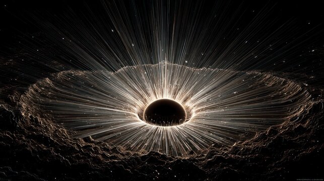 Abstract Cosmic Black Hole with Radiant Light Rays in Space