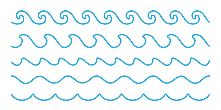 Collection of stylized blue wave lines on a white background
