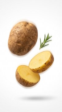 Levitating Russet Potato with Fresh Rosemary Herb Branch