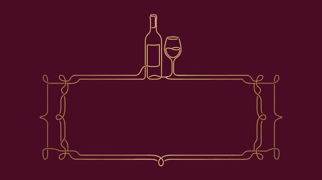 Elegant wine bottle and glass line art frame