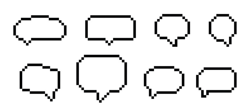 Collection of pixel art speech bubbles in various shapes and sizes