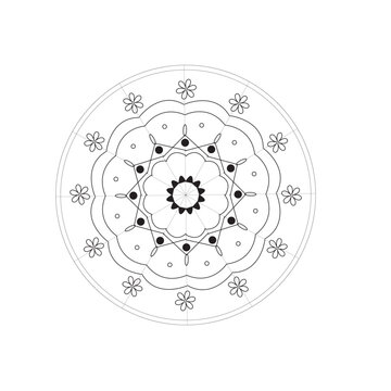 Hand-drawn mandala with flowers and geometric patterns