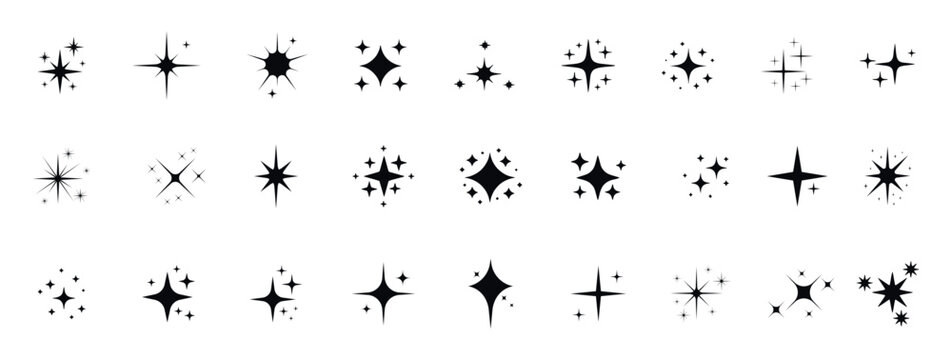 Collection of sparkling starburst and glitter icons for design elements