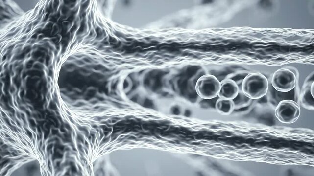 Neuron terminal with several identical serotonin molecules slowly moving nearby