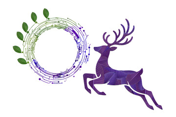 Purple Reindeer Deer Circuit Board Circle Frame Tech PNG © amornme