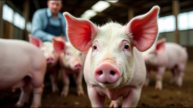 Group of pigs standing next to each other, suitable for farm or animal-themed s
