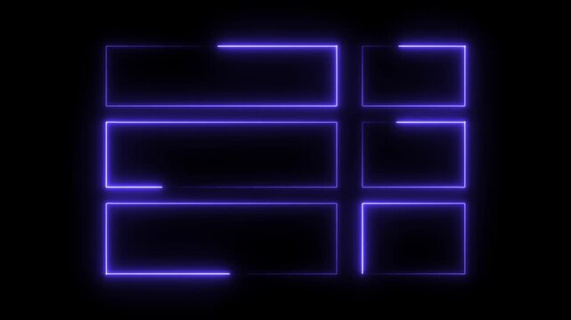 Glowing blue neon rectangles animation on dark background abstract design