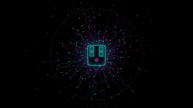AI Quantum 5G SIM Card Glowing Pink Neon Circuit Motion Background