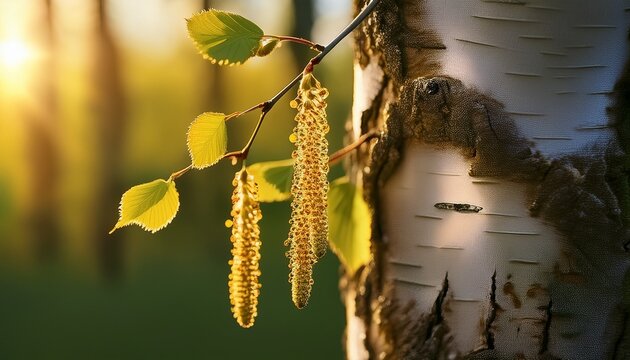 The Birch Tree Blooms In Spring Birch Earrings With Pollen Close Up