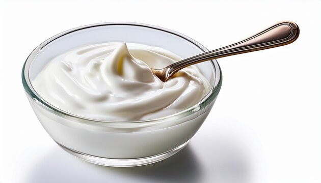 Creamy Yogurt In A Glass Cup With A Spoon Isolated On Transparent Background Fresh Whipped Yogurt With Spoon In Glass Bowl Isolated On White Background