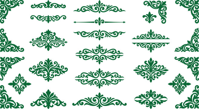 Green vintage corners and elegant page dividers for antique stationery