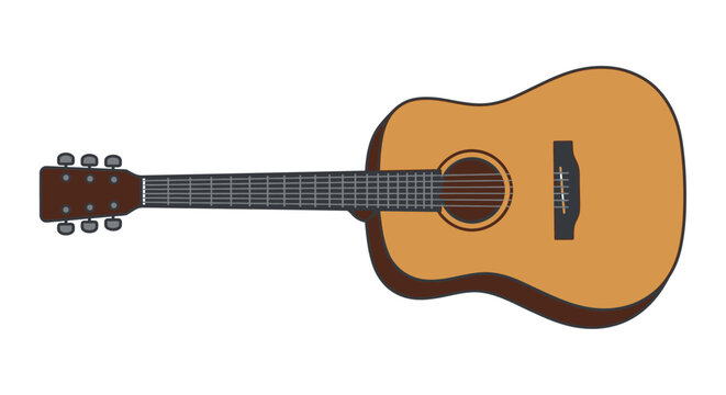 Acoustic guitar illustration with a flat design on a white background