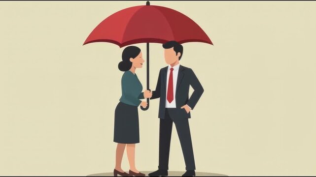 Businesspeople shaking hands under an umbrella, symbolizing a partnership or agreement