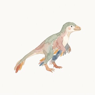 Watercolor illustration of a cute Microraptor dinosaur isolated on white background