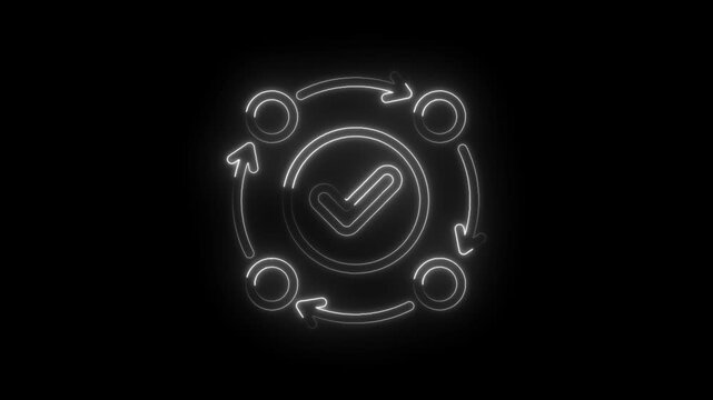 Neon checkmark cycle process workflow automation success confirmation loop continuous icon