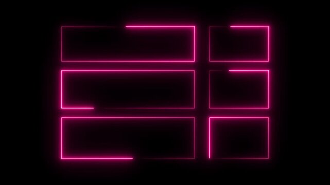Animated pink neon boxes and rectangles glowing on black background