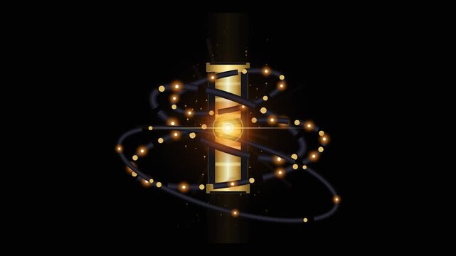 Abstract Golden Letter I Rotating with Glowing Orbital Light Rings