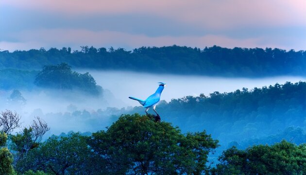 Azure Dawn S Whisper A Jewel Perched In Morning Mist