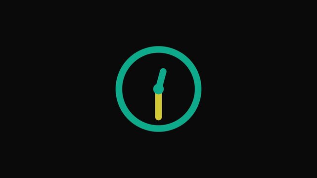 Analog Clock Animation with Rotating Teal and Yellow Hands on Black Background for Time Concepts