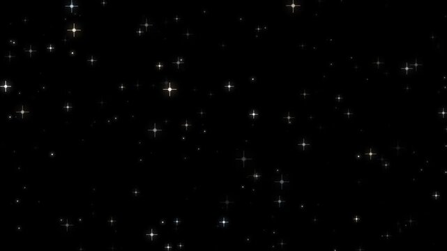 Twinkling Four Point Starfield Sparkling Stardust Motion Graphic Isolated Black Background 4K Video