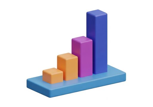 3d colorful increasing bar chart on blue platform