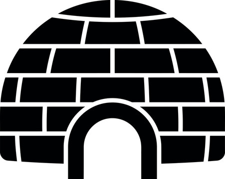 A simple black and white vector icon of an igloo house made of ice blocks for winter travel and arctic themes