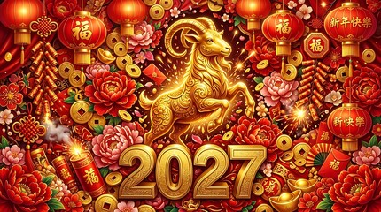 Fototapeta premium 2027 chinese new year golden goat celebration