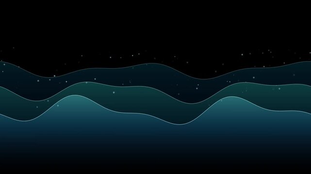 Futuristic Neon Cyan Layered Wave Lines with Flowing Fluid Curves and Floating Bokeh Particles Motion Graphic Overlay 4k video