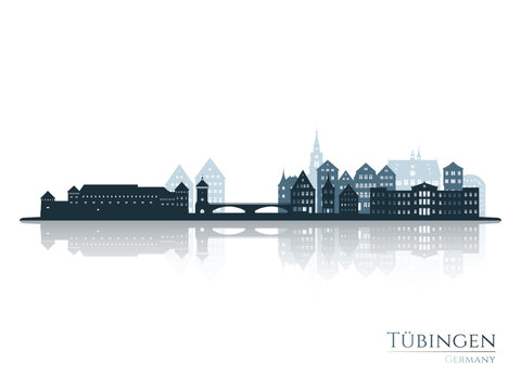 T&uuml;bingen skyline silhouette with reflection. Landscape T&uuml;bingen, Germany. Vector illustration.