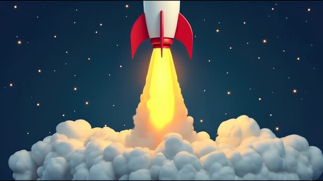 A red and white rocket soaring through the sky, great for space or adventure-themed projects