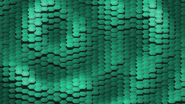 Emerald Green Cyber Hexagon Grid Pulsing Waves Background Loop. Sci-Fi Tech Hexagon Pattern Pulsing and Shifting Animation