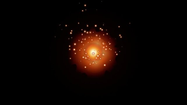 Glowing Orange Fire Spark Particles Bursting from Central Warm Light Flare with Burning Embers Motion Graphic Overlay 4k video