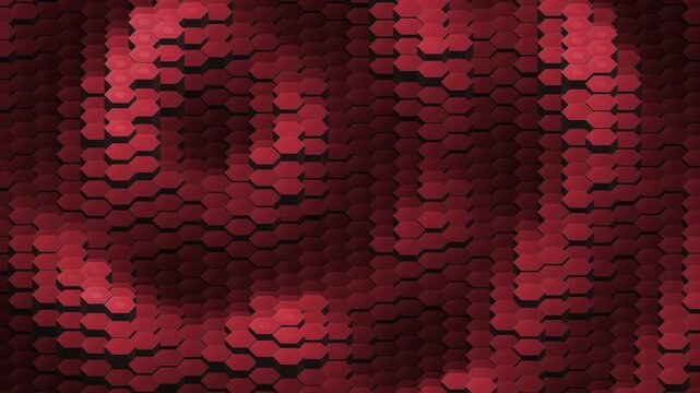 Dark Red Cyber Hexagon Grid Pulsing Waves Background Loop. Abstract 3D Hexagonal Surface Wave Motion Graphics