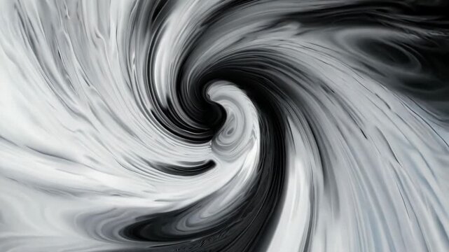 Hypnotic black and white swirl spiraling into the center, monochrome abstract vortex, minimal motion background for creative design.