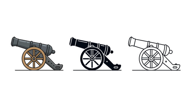 Three variations of a vintage cannon icon