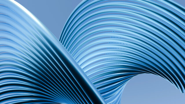 Futuristic 3D abstract spiral dynamic metallic light blue curved lines, ideal for technology backgrounds, modern presentations, posters, and web banners