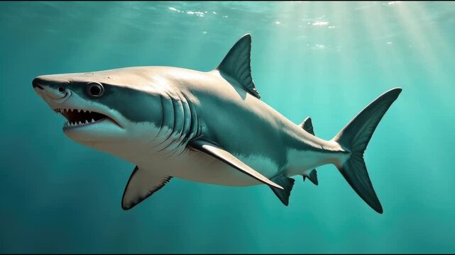 A shark with its mouth open in the water, suitable for s about marine life, ocean exploration, or aquatic themes