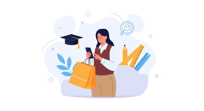 Student Shopping Online for Education Supplies and University Essentials