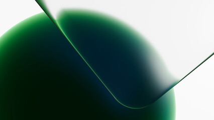 Obraz premium Abstract 3D green geometric background with smooth glass curve, ideal for modern tech banners, luxury brand mockups, corporate slides, and sleek digital presentations